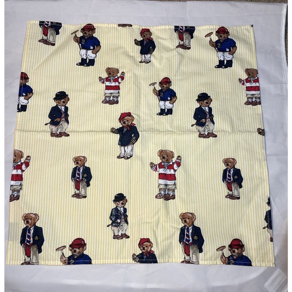 Vtg Ralph Lauren Polo Teddy Bear Stripe Yellow Dinner Napkin Place Mat Fabric